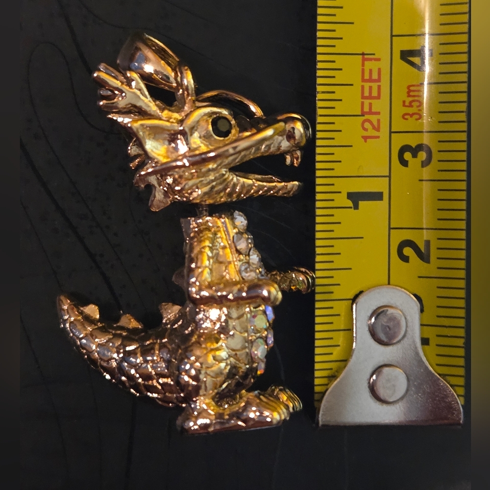 Gold Tone Dragon Pendant with Crystals - Picture 3 of 3